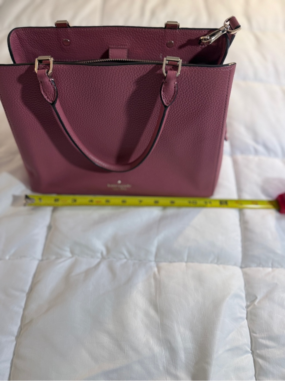 Kate Spade New York Mauve Pink Pebbled Leather Satchel | Triple Compartment - Picture 5 of 7